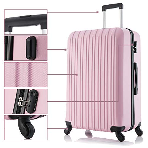 4 piece luggage sets lightweight ABS Durable Suitcase Spinner Wheels Hardshell Travel Suitcases (Light Pink)2