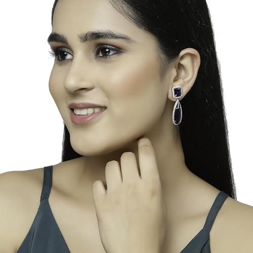 Rhodium-Plated American Diamond Teardrop Earrings