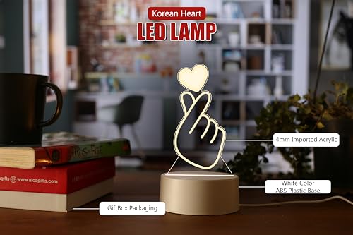 Image of AICA 3D Illusion Korean Heart BTS Led Lamp (White) Color Base � Korean Heart BTS Army Merch Gifts for Girls Women Girls Friends Girlfriend Teens