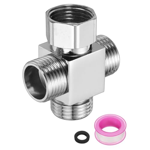 QUARKZMAN Válvula De Desvío De Ducha G1/2' De 4 Vías, Adaptador Cuadrado De Bidet De Acero Inoxidable Con Cinta De PTFE Para Manguera De Válvula De Ángulo, Inodoro Y Grifo (53mm, Plateado)