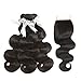 Produktbild Zealady Human Hair Bundles with Closure Brazilian Hair Waves 18 20 22 +16 inch Brailian Hair Bundles with Closure Human Hair Body Wave Bundles with Closure Brasilianisches Echthaar Tressen