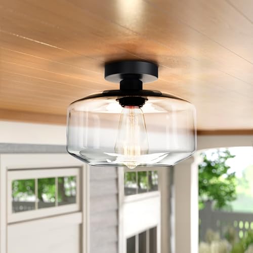 MAXvolador Industrial Semi Flush Mount Ceiling Light Extra Large, Clear Glass Pendant Lamp Shade, Vintage Hanging Light Fixtures, Lighting for Hallway by MAXvolador - Used condition - Image 2