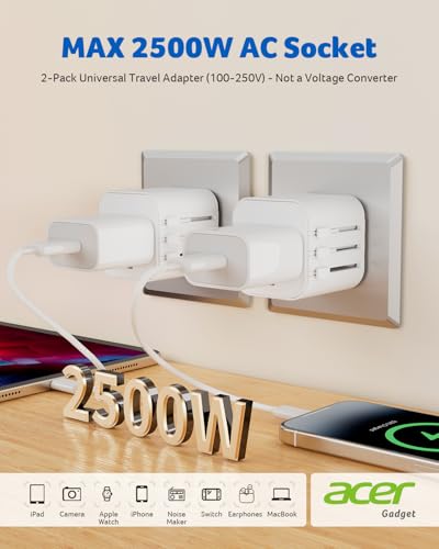 Acer US to Europe Plug Adapter, Universal Travel Adapter, International Power Adapter for USA to Europe UK France Germany Spain Ireland Australia (Type C/G/A/I),White — view 2