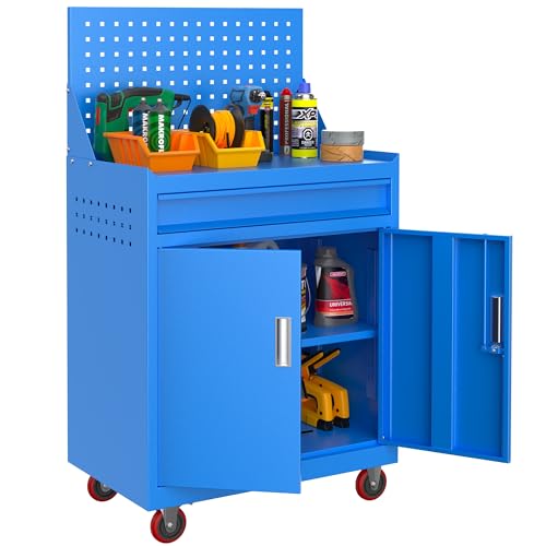 Tool Cart with Lockable Cabinet and Pegboard