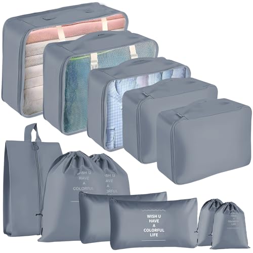 NINGESHOP 12 PCS Organizador de Maletas,Organizadores para Maletas,Impermeable Organizador Maleta Viaje,Cubos de Embalaje,Organizador Mochila Maleta Viaje Para Ropa,Zapato,Cosméticos,Ropa Interior