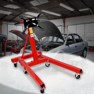 Engine Stand, 2000 LBS (1 Ton) Capacity Heavy Duty Engine Motor Stand with 360 Degree Rotating Head and Folding Frame, Steel Engine Lift Holder Stand with 6 Wheels and 4 Adjustable Arms, Red