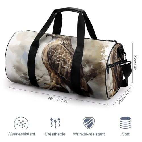 Gym Bag for Men Women Watercolor of Hawk Sitting Duffel Bag Overnight Bag with Compartment Gym Sackpac2