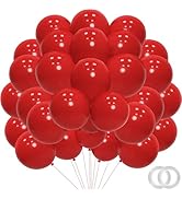 PatiCool Balloons - 100pcs Latex Round Matte Red - 12 inch with 2 Ribbons, Helium Balloons for Bi...