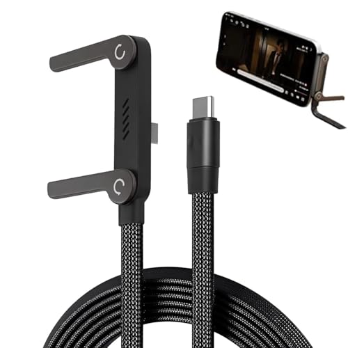 Cable Cargador con Soporte Invisible 2 en 1, Cable de Carga rápida de 240 W para teléfono Integrado, Cable Trenzado Tipo C de 1,5 m con Soporte Plegable para Smartphones/tabletas