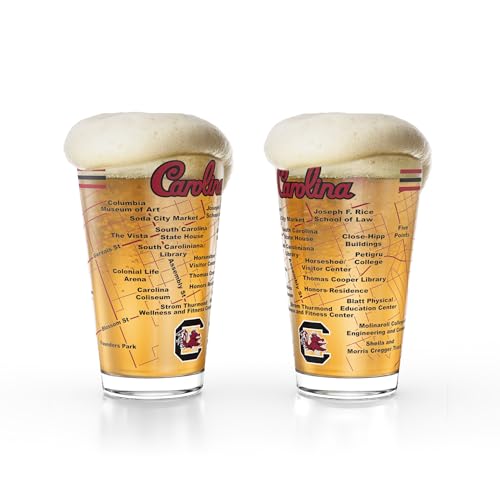 Greenline Goods University of South Carolina Gamecocks College Pint Beer Glasses (Set of 2), 16 oz – Full-Color Logo + Campus Map