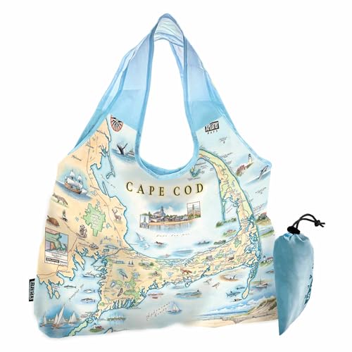 Xplorer Maps Cape Cod Map Pouch Tote with Handles – Reusable & Eco-Friendly Grocery Shopping Bag, Foldable & Washable Nylon, Heavy-Duty & Compact, 18"x25"