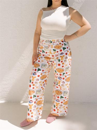 Alyweatry Women BUON Appetito Print Jeans High Waist Straight Leg Summer Fruit Tapas Print Denim Pants4