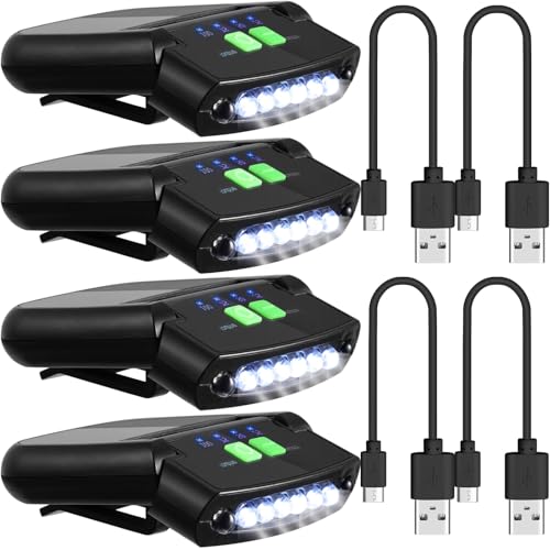 2 Pieces LED Clip on Cap Lights USB Rechargeable Cap Flashlight Clip Waterproof Ultra Bright Hands-Free Hat Light Flashlight Headlamp for Fishing Camping Hand Work