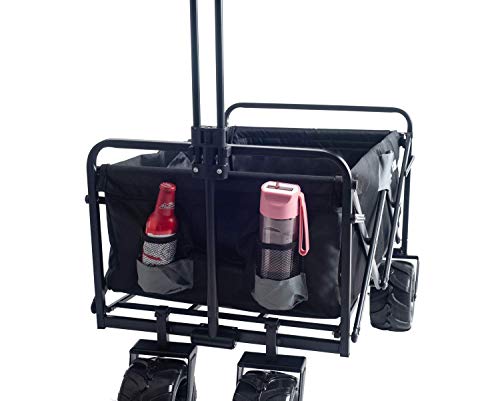 Foto von Amazon Brand - Umi Bollerwagen Offroad Transportwagen Handwagen faltbar Gartenwagen die Reifen mit Lager für Alle Gelände Geeignet (Schwarz/Grau)
