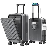 [Seelove] スーツケース 機内持ち込み フロントオープン 多機能 キャリーケース 軽量 カップホルダー付き スマホスタンド付き TYPE-C USBポート付き 360度回転 ワンタッチブレーキ 耐衝撃 静音 車輪 TSAロック S/Mサイズ キャリーバッグ 旅行 ビジネス 出張 (グレー, Sサイズ機内持ち込み /42L(1～3泊))
