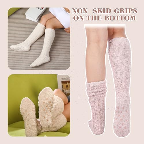 Foaincore 4 Pairs Fluffy Slouchy Socks Non Slip Fuzzy Socks Fuzzy Slipper for Women Girls Winter Hospital3