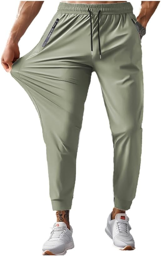 Stretch Active Pants Lightweight Breathable Casual Quick-Dry Trousers with Zip Pockets Summer Nylon Ice-Silk Trousers Fit Quick Drying Pants for Work Golf Gym