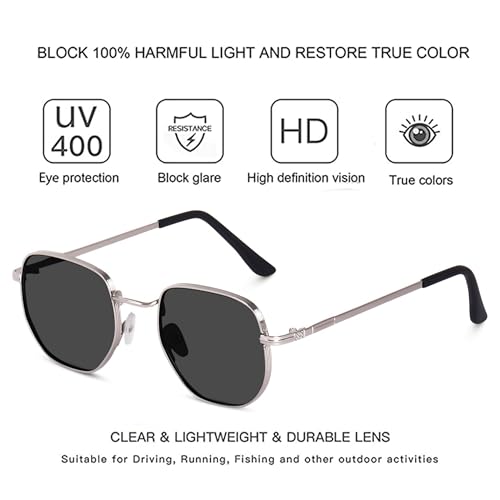 IFLASH Small Octagonal Polarized Sunglasses for Women Men Classic Retro Metal Frame Polygon Sun Glasses UV400 Protection - Image 5
