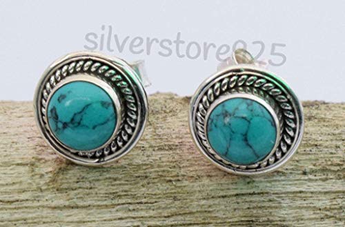 Turquoise Post Stud Earrings - 925 Sterling Silver Pretty Stone Gemstone Stud Earrings - Teen Girl Women Jewellery