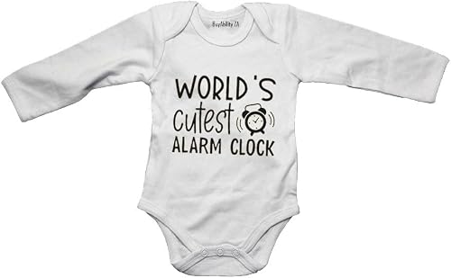 World's Cutest Alarm Clock - Baby Grow 3-6 months White Long Sleeve