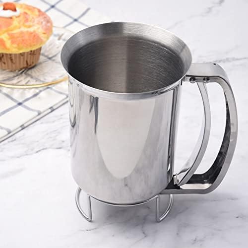 Miniatura 4 de Dispensador de masa de panqueques de acero inoxidable de 33.8 fl oz, vertedor de masa de panqueques de mano con mango de boquilla para magdalenas,
