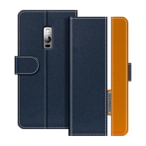 UOGNADGD Lederhülle Kompatibel mit Oneplus Two Klappbares Portemonnaie-Hülle mit Magnetverschluss Ständer & Kartenfächern stoßfestem Schutz (Blau)