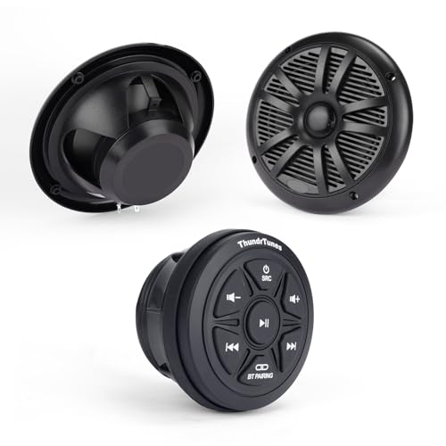 ThundrTunes Boat Marine Stereo with Speaker Package (Black) 2 Channels Amp AUX USB for Boats Golf Carts Powersports Vehicle UTV ATV Truck
