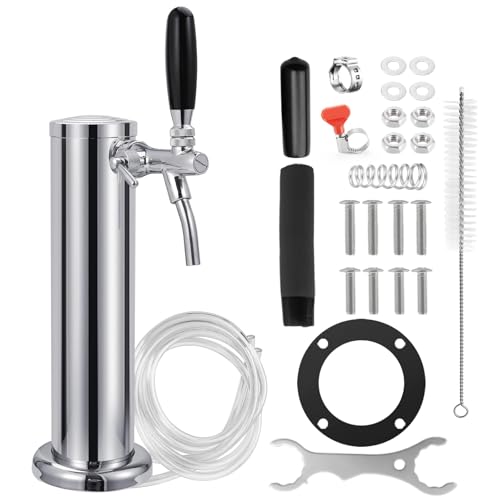 Image of Single-Tap Kegerator Beer Tower, Stainless Keg Tower with Pre-Assembled Beer Line & Flow Control Beer Faucet, Spillproof Less Foam Draft Beer Dispenser Kegerator Beer Tap System for Bar Party Wedding
