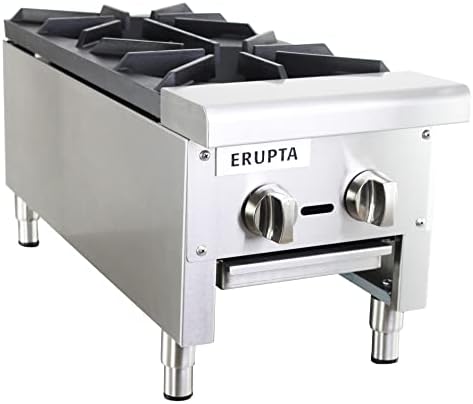 ERUPTA 12'' Commercial Hot Plate Natural or Propane Countertop Gas Cook Stove Range with 2 Burners BTU 56,000 Restaurant Equipment¡­
