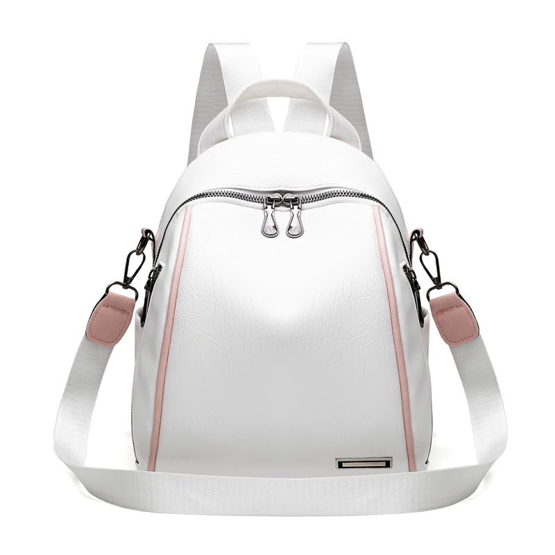 Mochila feminina elegante – 29 x 23 x 11 cm, couro premium com interior de náilon, elegante e moderna para itens essenciais do dia a dia, Branco, Large, Tendência