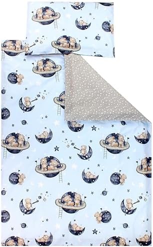 TupTam Kinder Bettwäsche Gemustert 2-Teilig Wendebettwäsche, Farbe: Bären im Kosmos/Weiße Sterne/Grau, Größe: 135x100 cm