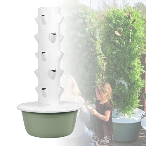 coltivazione per erbe aromatiche, frutta e verdura da interno, torre da giardino aeroponica con pompa di idratazione, adattatore, vasi a rete e timer.,5-layers