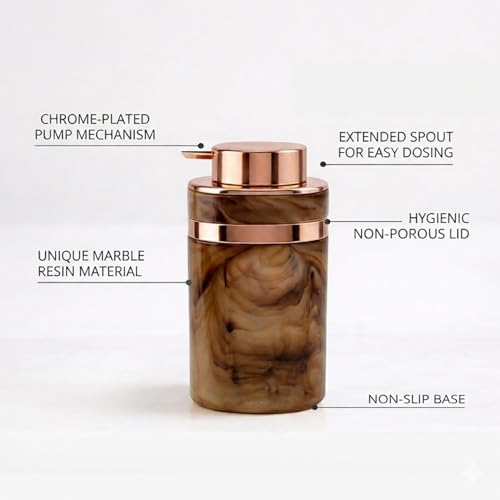 Image of Luxe Home International Marble Pattern Plastic Soap Dispenser for Bathroom and Kitchen Sink Leak Proof Liquid Hand Wash Square Bottle Lightweight Smooth Finish (13.5x7 cm Brown) Pack of 1