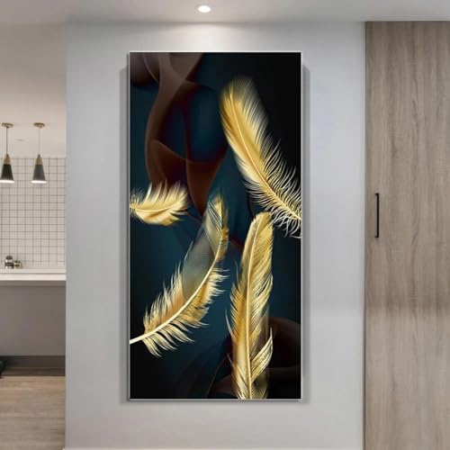 Tableau de plumes colorées pour décoration de porche et grand salon contemporain 60x120