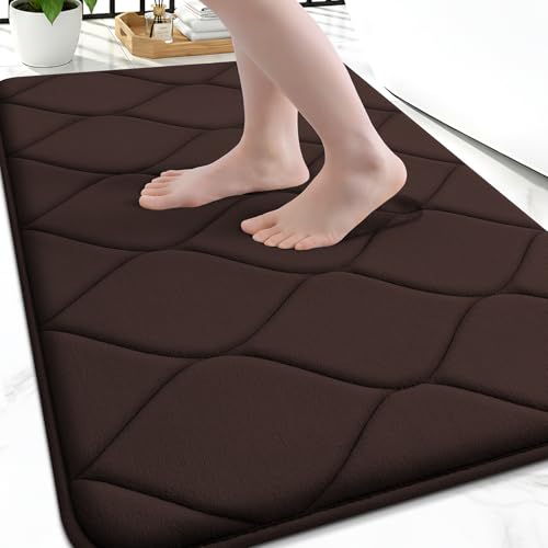 Image of Smiry Memory Foam Bath Mat 30x20, Ultra Soft Absorbent Bathroom Rugs | Brown, Plush Quick Dry and Machine Washable Cushion Bath Mats for Bathroom, Shower, Tub & Home Decor