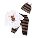 3 PC Baby Outfit Set Girl Boy, WARMSHOP Newborn Little Moose Cartoon Letter Print Long Sleeves Solid Cotton Romper+Casual Stripes Pants+Hat Pajamas Set (White, 6-12 Months)