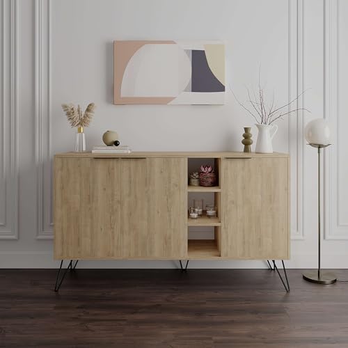 Madia ATENA In Legno Totò Piccinni - 4 Ante, 140x36x80 Cm, Colore Naturale/Antracite - Foto 9