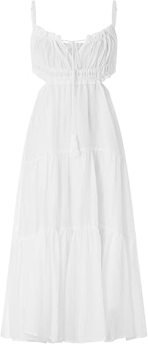 Miniatura 2 de IMISSILLEB Vestido ajustado y fluido para mujer, con tirantes delgados, espalda descubierta, corte bajo, vestido largo para club, cóctel, dobladillo