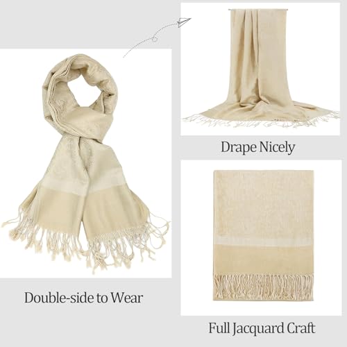 vimate Champagne Pashmina Shawl Wrap-Classic Paisley Pattern Pashminas Scarfs for Women Evening Dresses with Fringes(Style 1-Champagne)3