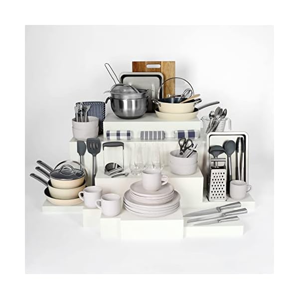 Noah 70+ Piece Premium Kitchen Starter Kit with Cream Pans & White