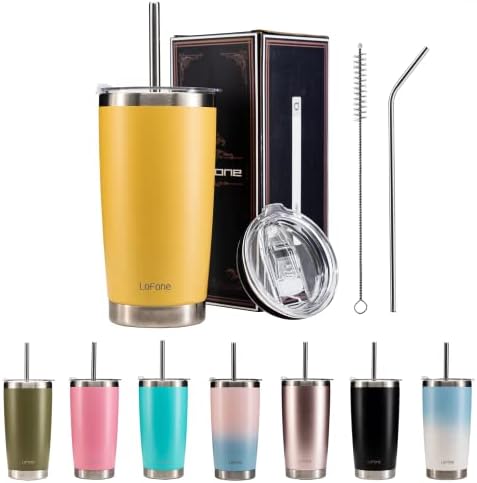 LoFone Coffee Travel Mug with Straw,20oz/550ml Double-Walled Insulated Coffee Cup,New Fashionable Stainless Steel Tumbler (Pink)