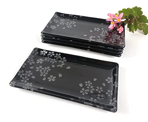 Japanbargain 4691, Japanese Sushi Set Porcelain Sushi Plates Set Dinner Plate Gift Set, Black And Silver Color Cherry Blossom, 8-5/8X5 Inch, Made In Japan #TOP14