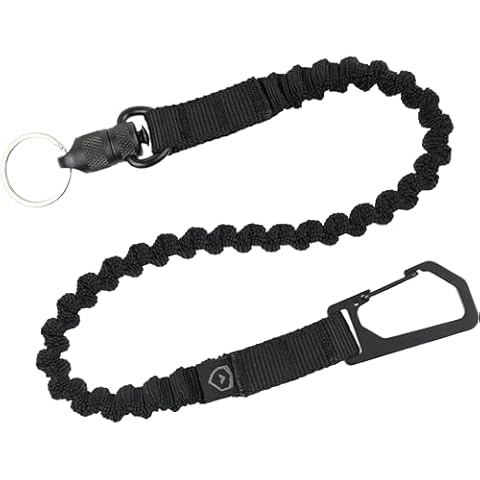 Trayvax Link Lanyard Keychain, Quick Release Stretch Carabiner Key Chain for Men and Women, Bungee Nylon, 25 Inch, Black Cover