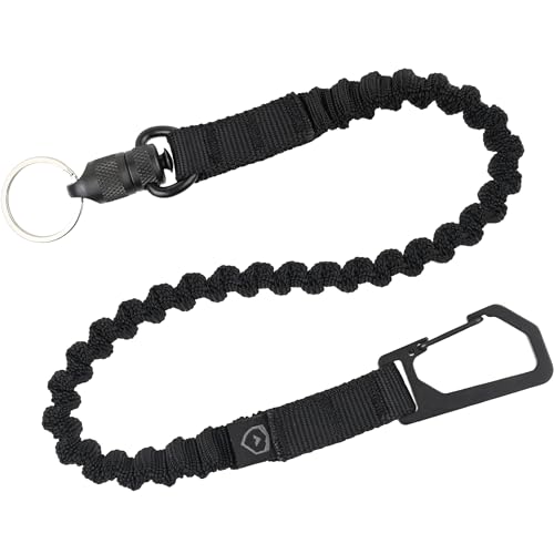 Trayvax Link Lanyard Keychain, Quick Release Stretch Carabiner Key Chain for Men and Women, Bungee Nylon, 25 Inch, Black