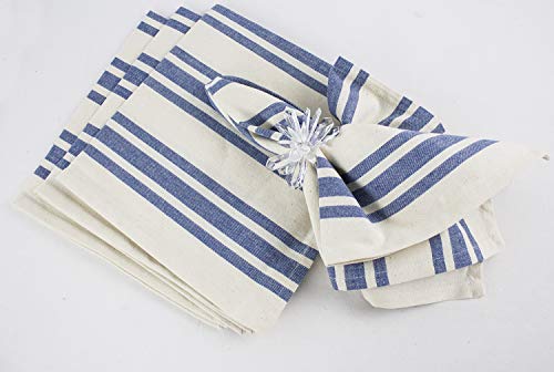 Fennco Styles Dauphine Collection Farmhouse Striped Cotton 20 X 20 Inch Cloth Napkins, Set Of 4 - French Blue Dinner Napkins For Dining Table, Banquet, Bbq Table And Family Dinner #TOP3