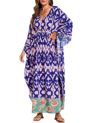 Image of Moss Rose Kaftan Dresses for Women V Neck Summer Swimsuit Cover up Caftan Maxi Beach Dresses