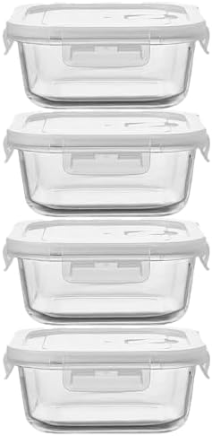 H.JSS WDJS Glass Food Storage Containers with Lids Airtight, Squa...