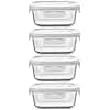 H.JSS WDJS 4 Pack Square Glass Food Storage Containers with Lids Airtight, 500ML Glass Meal Prep Container Set, Lunch Boxes for Food Leftovers, Microwave, Oven,Freezer and Dishwasher safe(white lids)
