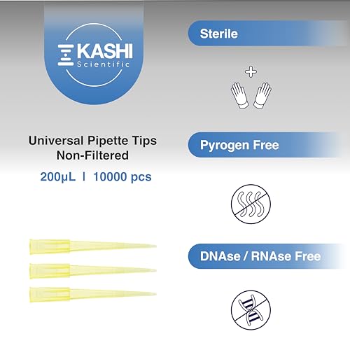 Image of Kashi Scientific 200uL Universal Non-Filter Pipette Tips, Sterile Low Binding Yellow Pipet Tips with Graduation, DNase /RNase Free [200uL, 10,000pcs]