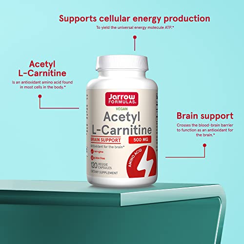 Jarrow Formulas Acetyl L-Carnitine 500 Mg - Antioxidant Protection For The Brain - Supports Energy Production & Metabolism - Heart & Cardiovascular Health - 120 Veggie Capsules (Packaging May Vary) #TOP4